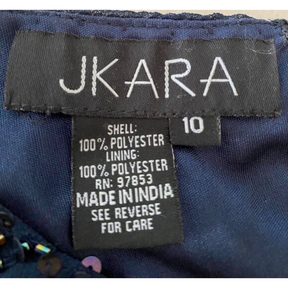 Jkara Formal Maxi Dress Navy Blue Heavily Sequined Chiffon Gown Size 10 - Picture 3 of 9